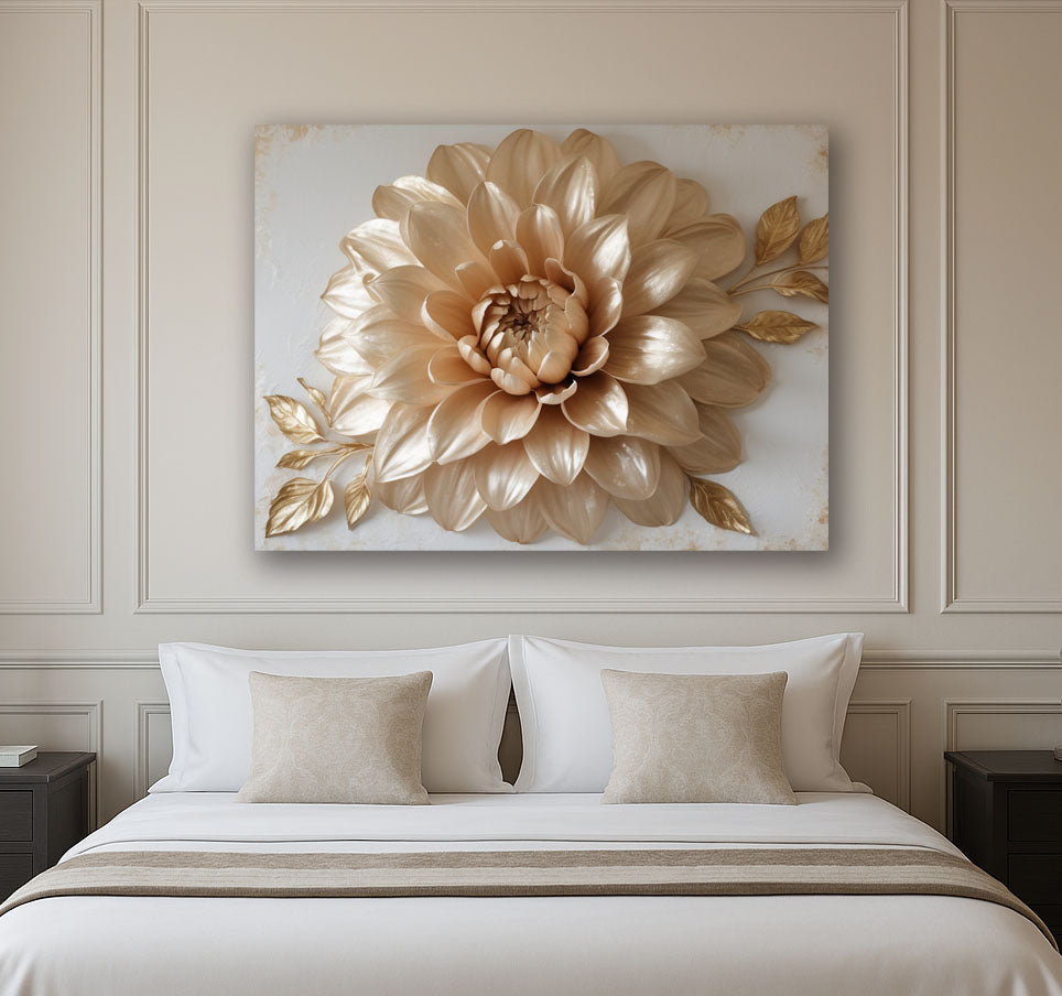 Golden Dahlia Wall Art – Flat Canvas Print with Elegant Floral Design