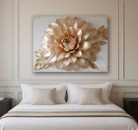 Golden Dahlia Wall Art – Flat Canvas Print with Elegant Floral Design