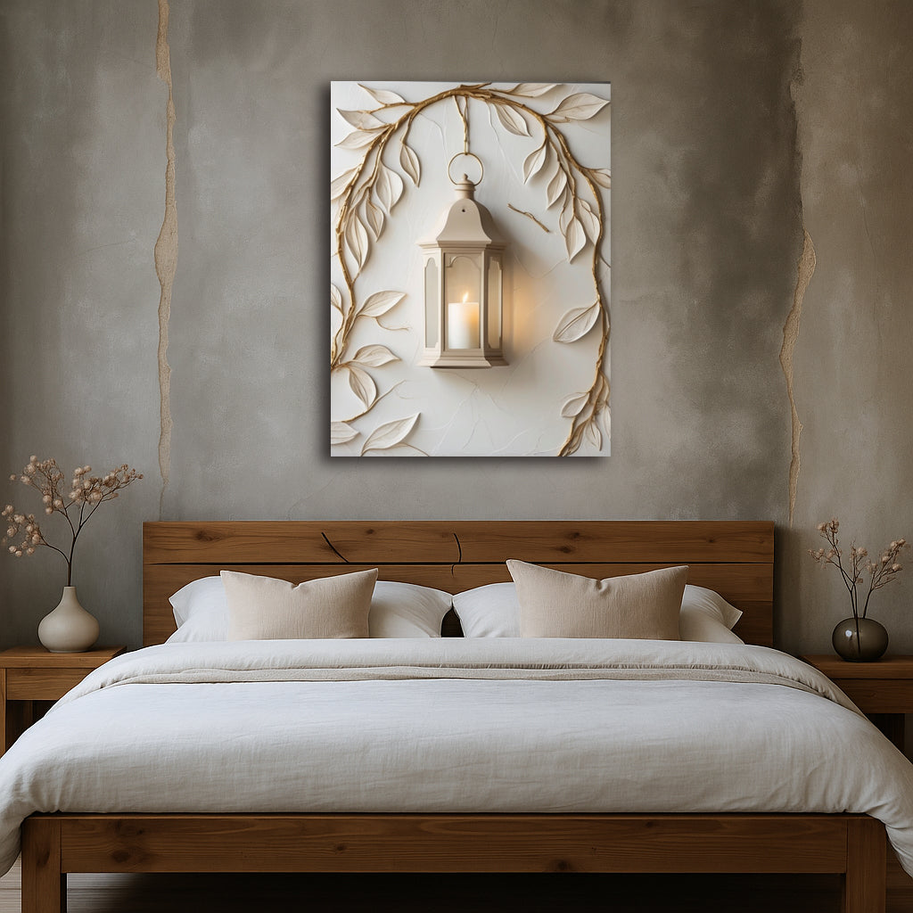 Golden Lantern of Calm – Neutral Nature-Inspired Canvas Print