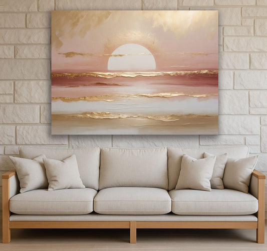 Golden Sunset Over Ocean Wall Art – Flat Canvas Print in Warm Tones