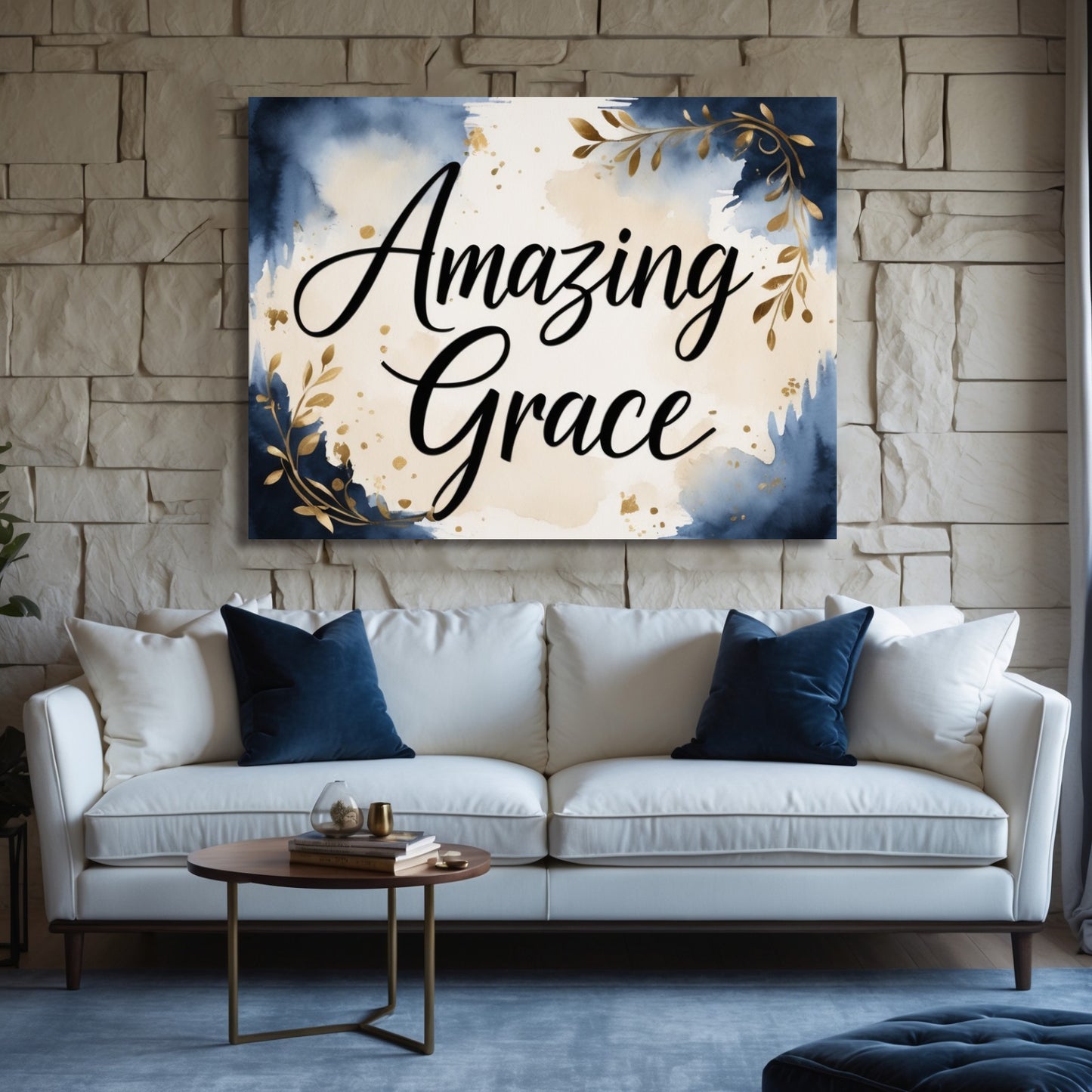 Grace Refined – Elegant Navy and Gold Christian Wall Art for Modern Interiors