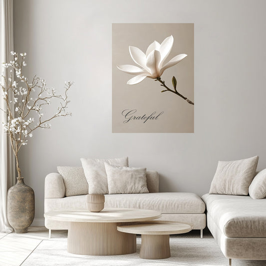 Grateful Magnolia – Minimalist Floral Canvas Wall Art