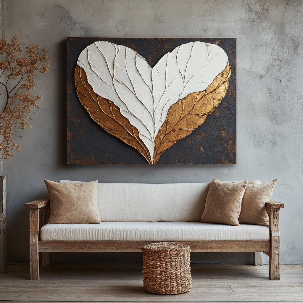 Leaf Heart Wall Art – Nature Inspired Canvas for Modern Home Décor