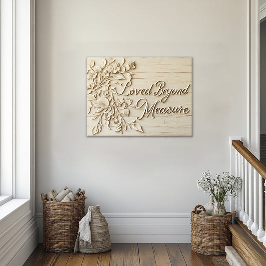 Loved Beyond Measure – Elegant Floral Christian Wall Art for Entryways & Living Spaces