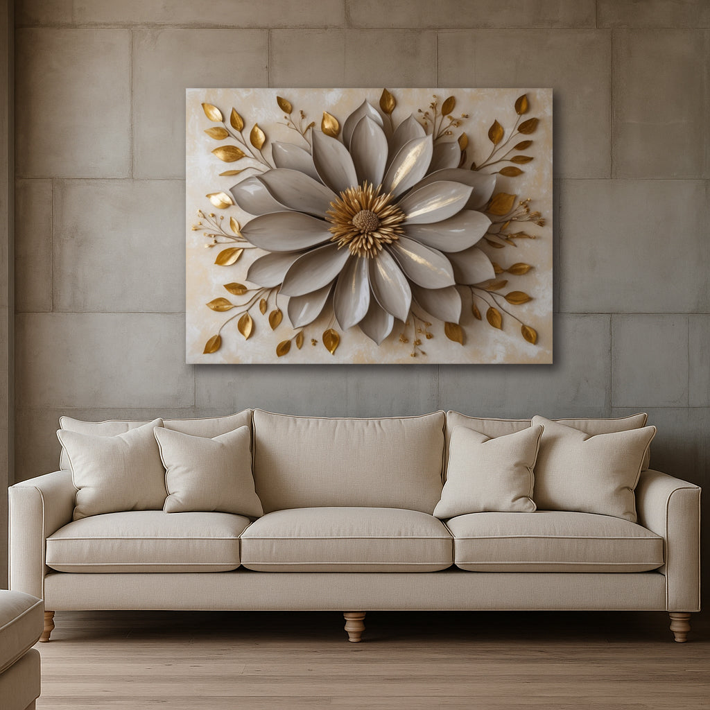Lustrous Blossom Elegance – Neutral Floral Canvas Wall Art