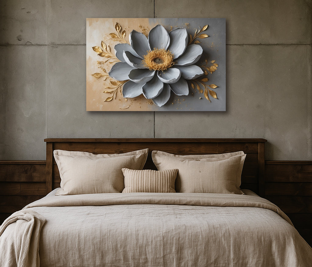 Midnight Bloom on Gold – Textured Look Canvas Wall Art
