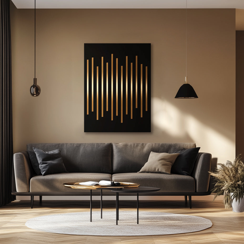 Midnight Gold Lines – Modern Abstract Canvas Wall Art