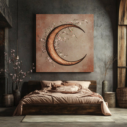 Moon Blossom Wall Art – Elegant Floral Canvas for Bedroom and Living Room Decor