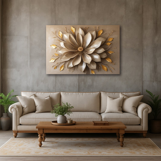 Opulent Bloom Canvas – Golden Neutral Textured Look