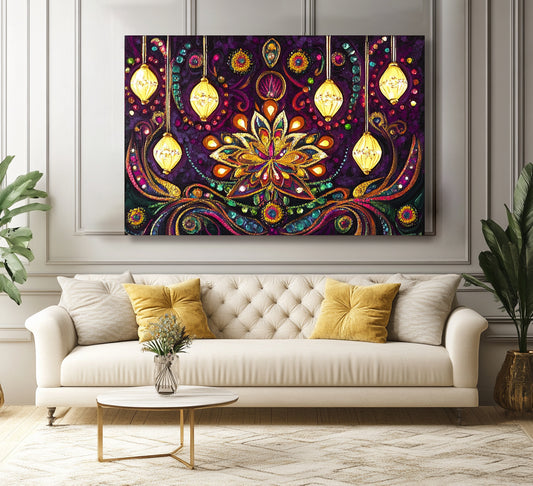 Radiant Bloom – Vibrant Jewel-Toned Lantern Wall Art Canvas