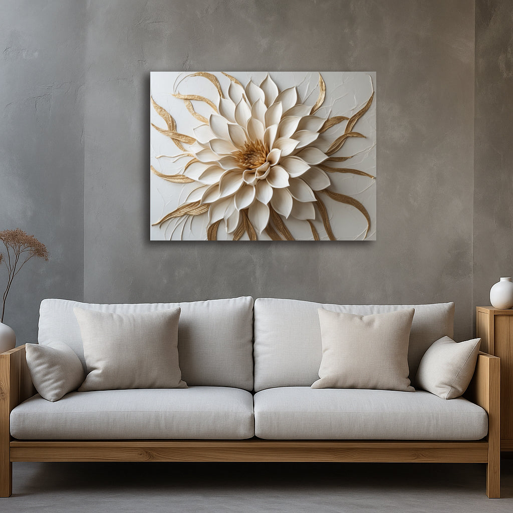 Radiant Petal Canvas Print – Neutral Floral Wall Art with Flowing Textured-Look (Flat Canvas)
