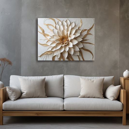 Radiant Petal Canvas Print – Neutral Floral Wall Art with Flowing Textured-Look (Flat Canvas)