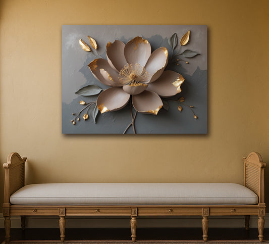 Radiant Petal Harmony – Gold-Tipped Floral Canvas Print (Non-Textured)