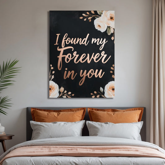Romantic Forever Love Quote Wall Art – Elegant Floral Canvas for Couples