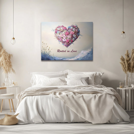 Rooted in Love – Floral Heart Canvas Wall Art