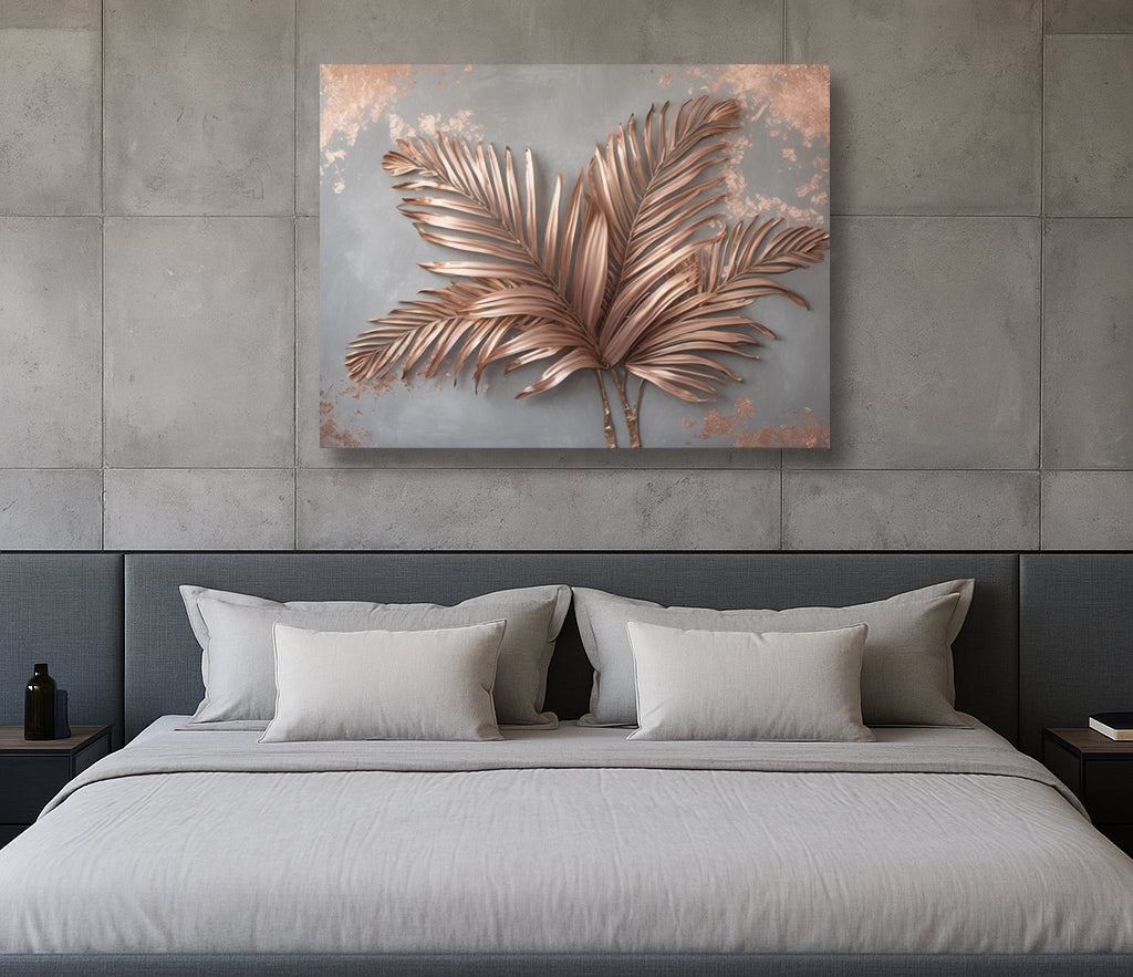 Rose Gold Palm Luxe – Textured Look Canvas Wall Art