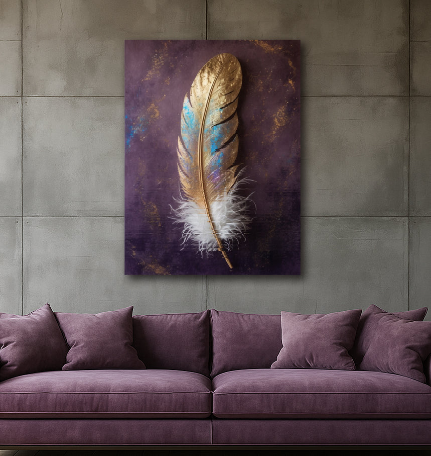 Royal Plum Feather – Elegant Flat Canvas Print