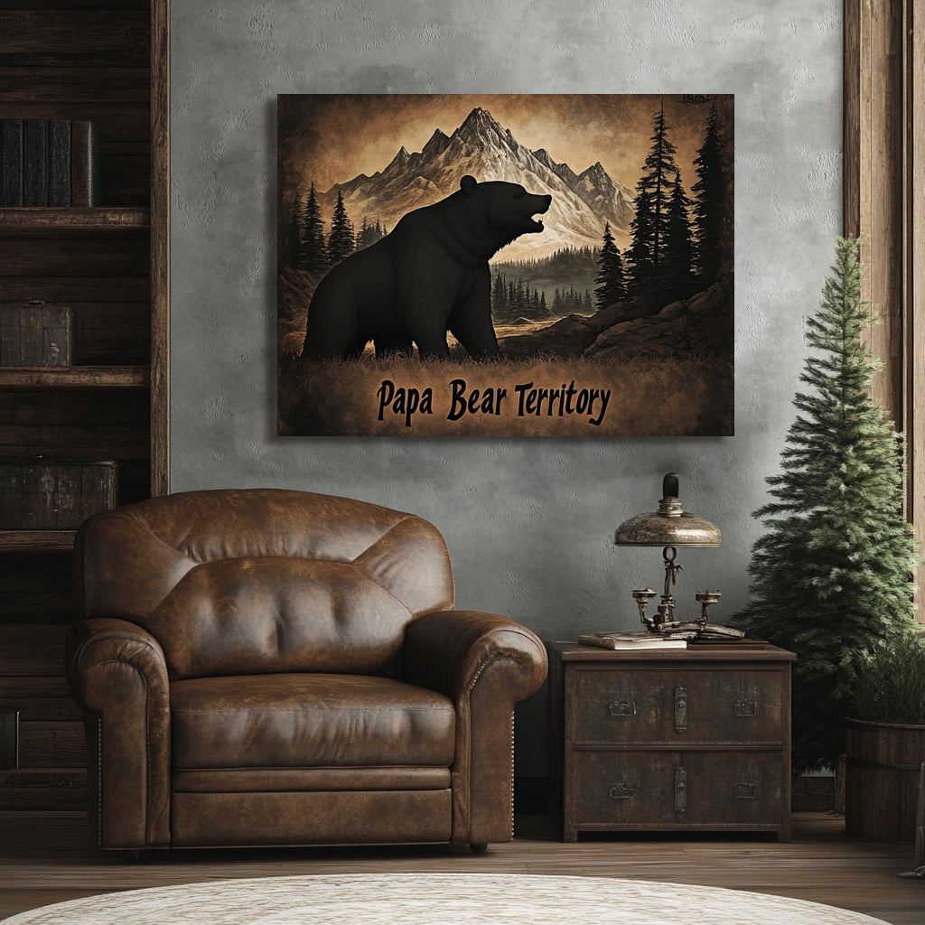 Rustic Bear & Mountain Wall Art – Father’s Cabin Style Decor for Living Room or Den