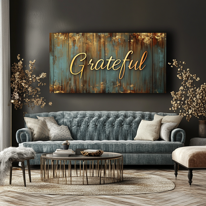 Grateful Wall Art – Inspirational Quote Canvas for Home and Living Room Decor