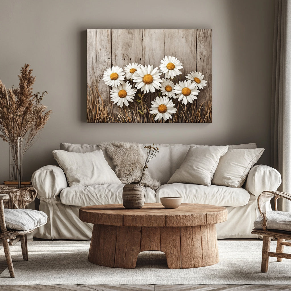 Rustic Meadow – Daisy Floral Canvas Wall Art