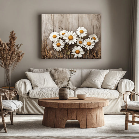 Rustic Meadow – Daisy Floral Canvas Wall Art