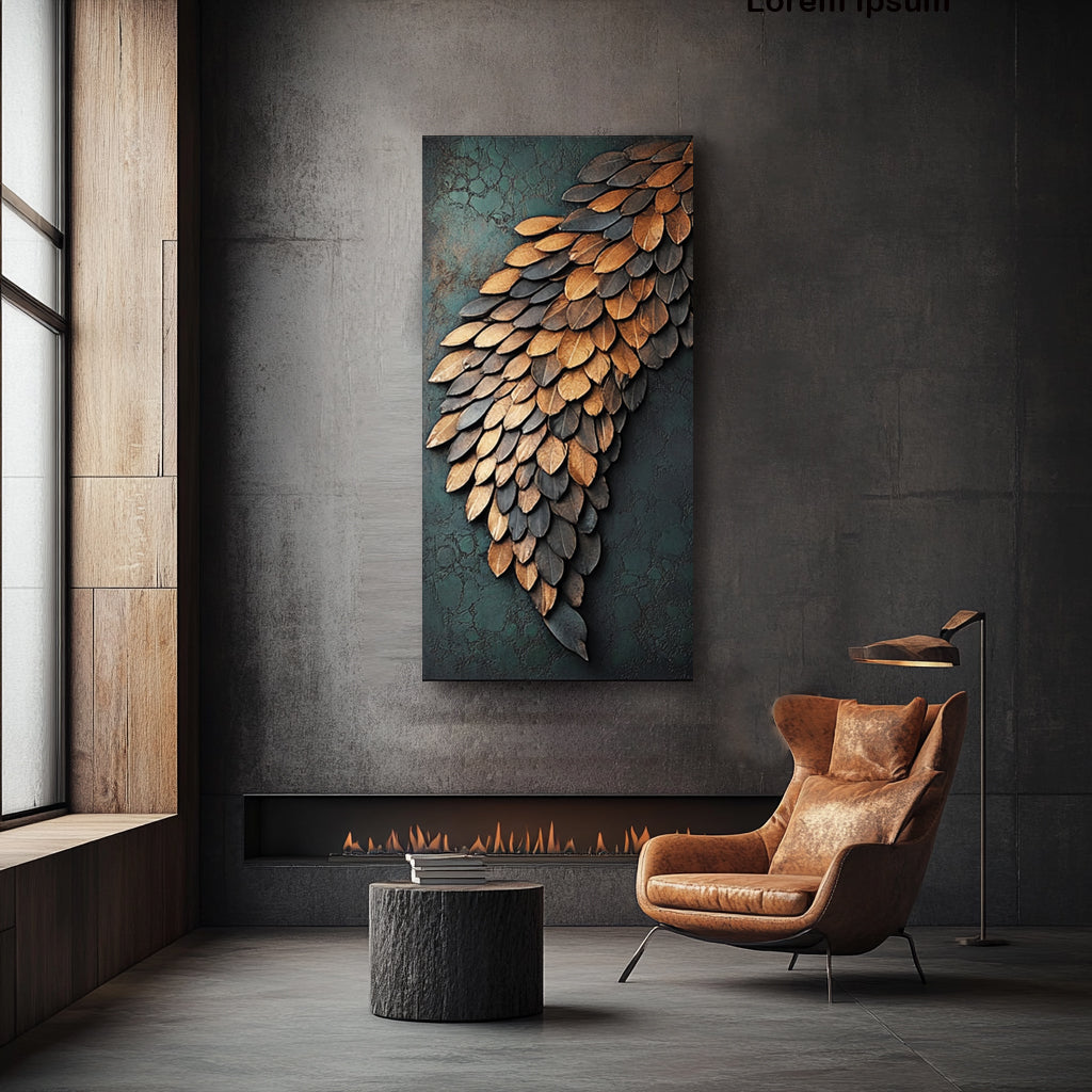 Shadow Wing – Metallic Feather Wall Art Canvas