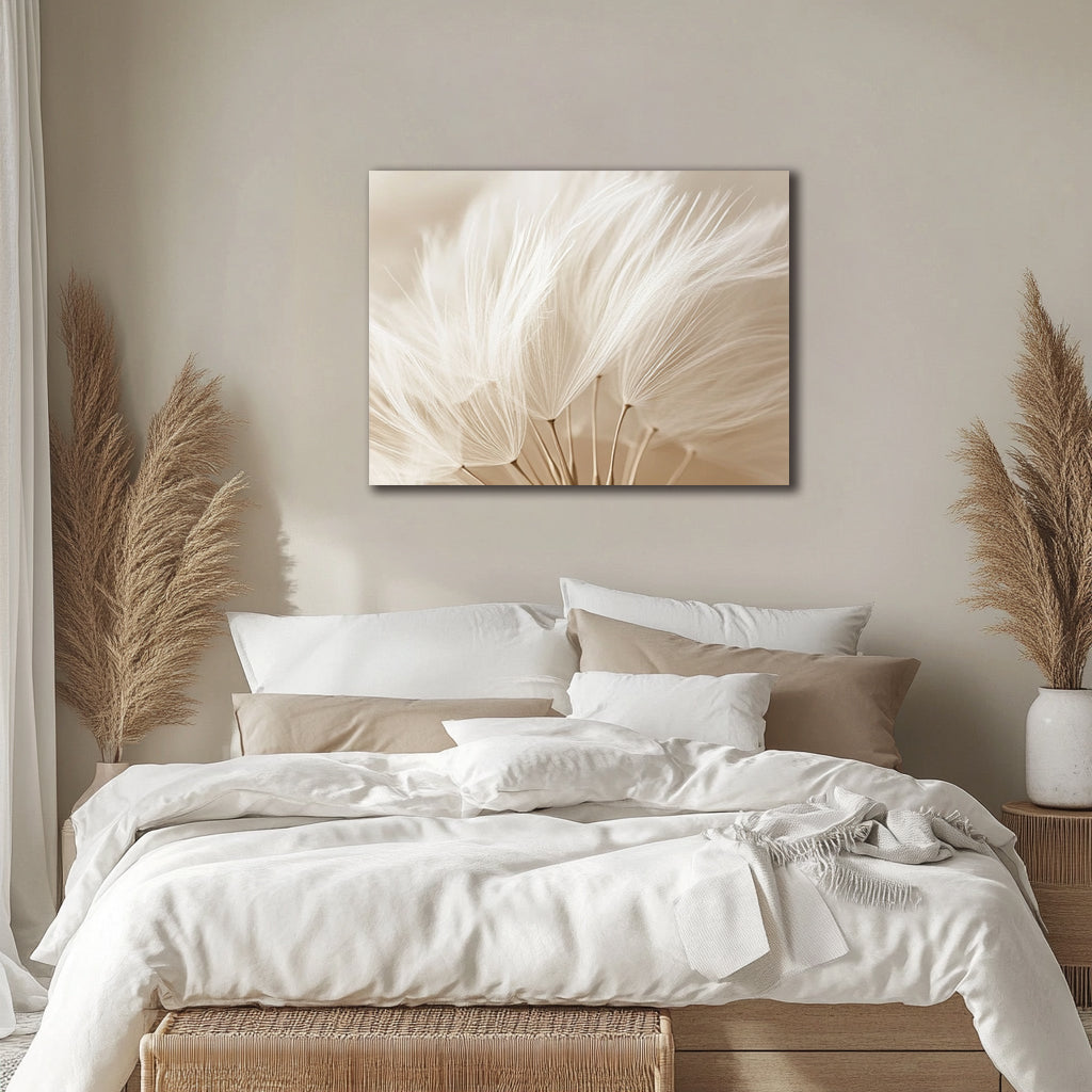Soft Whisper Pampas Wall Art – Minimalist Neutral Canvas for Bedroom or Living Room