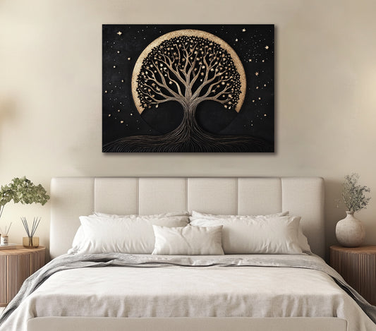 Starlit Roots – Celestial Tree of Life Canvas Wall Art