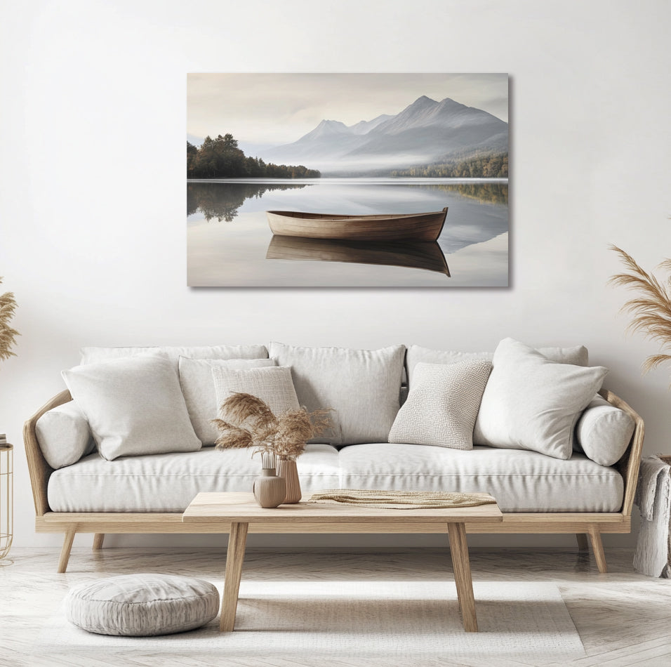 Still Waters Wall Art – Serene Boat and Lake Landscape Canvas