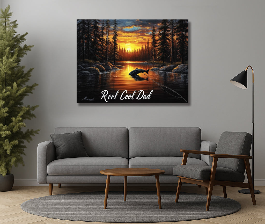 Sunset Fishing Wall Art for Dad – Nature-Inspired Canvas for Lake Cabin or Den