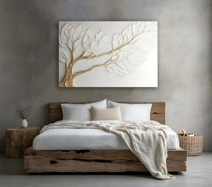 Neutral Bedroom Wall Art – Large 48X32 Branch Canvas for Above Bed Decor | Modern Minimalist Wall Art