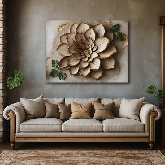 Tranquil Layers – Beige Botanical Elegance Canvas Print (Flat Surface)