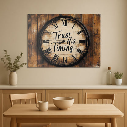 Trust His Timing Rustic Clock Wall Art