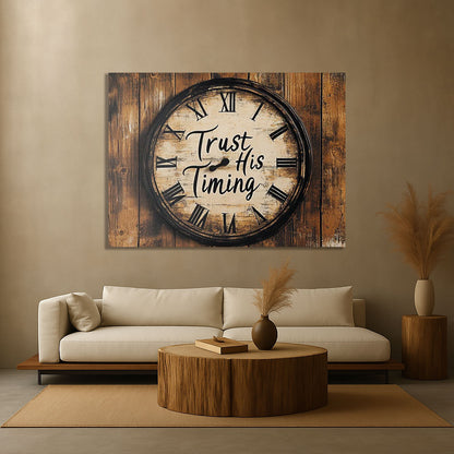 Trust His Timing Rustic Clock Wall Art