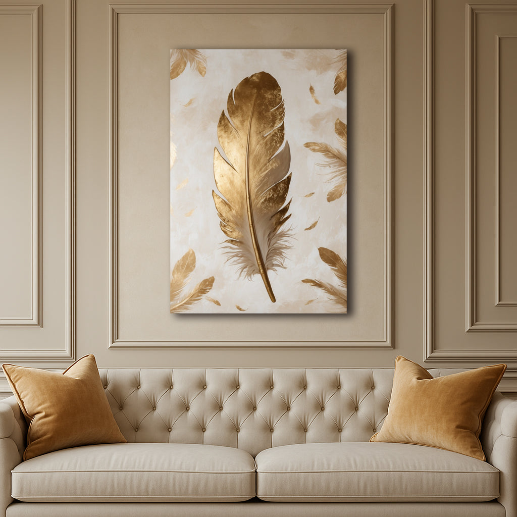 Velvet Aura – Gold Feather Canvas Wall Art