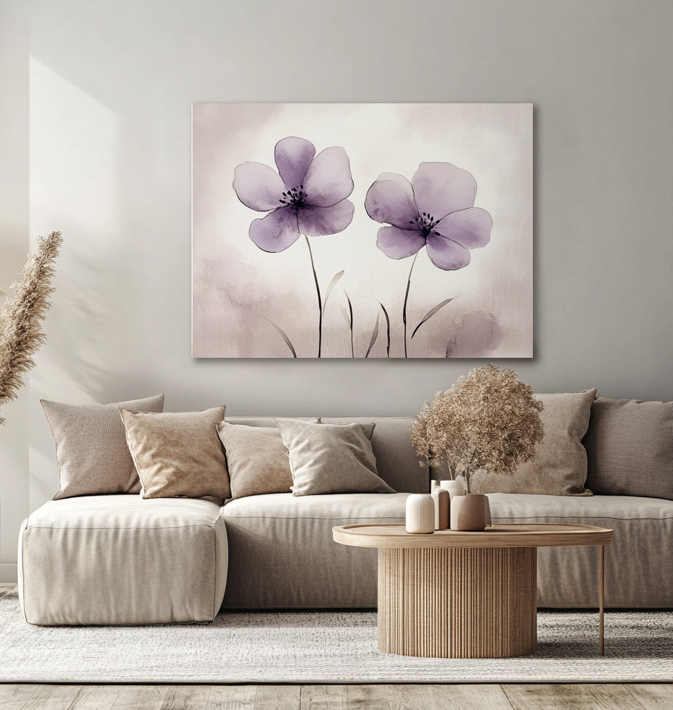 Whispered Petals – Soft Purple Watercolor Floral Canvas Art