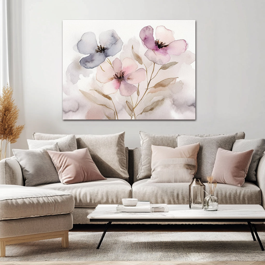 Whispering Blossoms – Soft Watercolor Floral Canvas Wall Art
