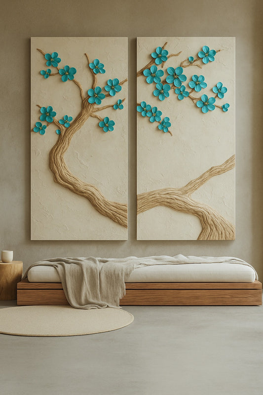 Whispering Branches Teal Wall Art – Elegant Nature-Inspired Canvas Print