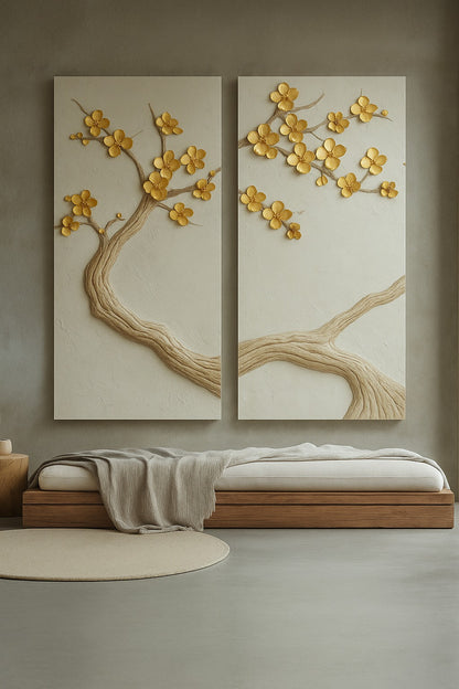 Whispering Branches Gold Wall Art – Elegant Nature-Inspired Canvas Print
