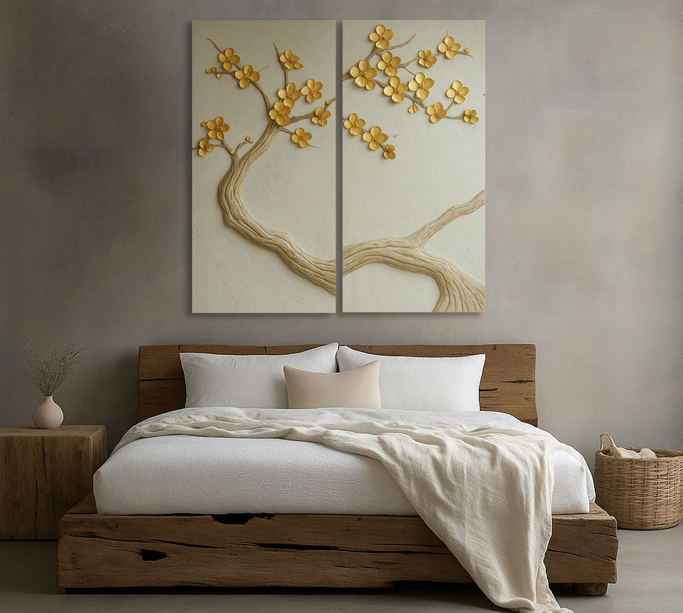 Whispering Branches Gold Wall Art – Elegant Nature-Inspired Canvas Print