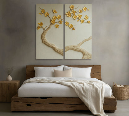Whispering Branches Gold Wall Art – Elegant Nature-Inspired Canvas Print