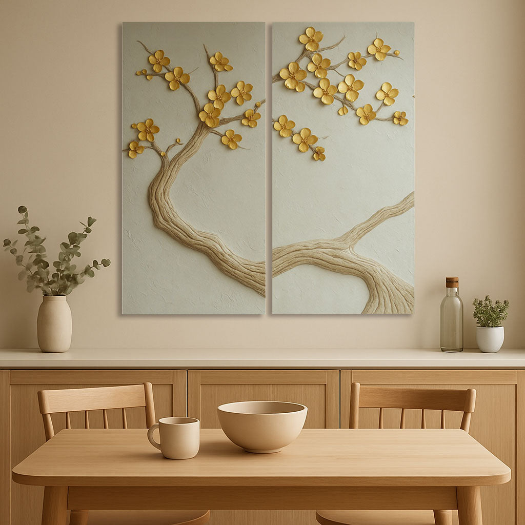 Whispering Branches Gold Wall Art – Elegant Nature-Inspired Canvas Print