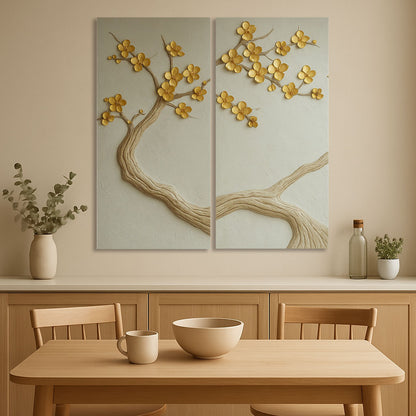 Whispering Branches Gold Wall Art – Elegant Nature-Inspired Canvas Print