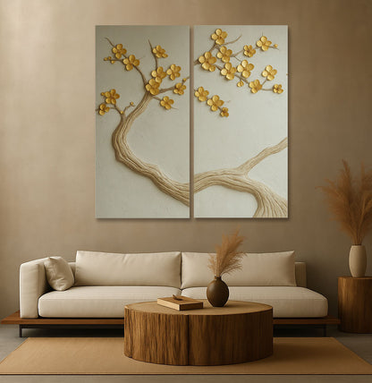 Whispering Branches Gold Wall Art – Elegant Nature-Inspired Canvas Print