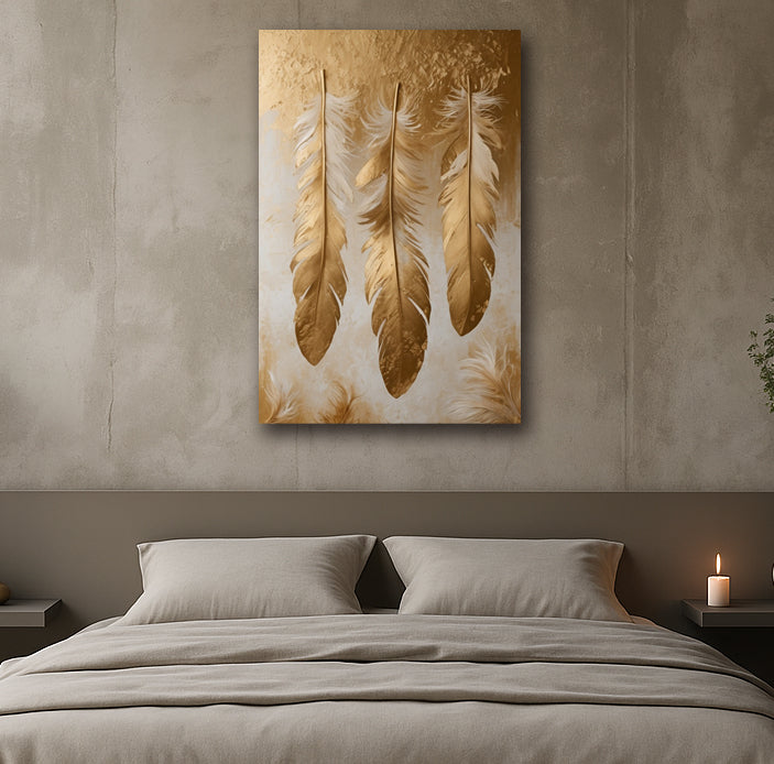 Whispers of Gold – Minimalist Feather Canvas Print (Flat Artwork)
