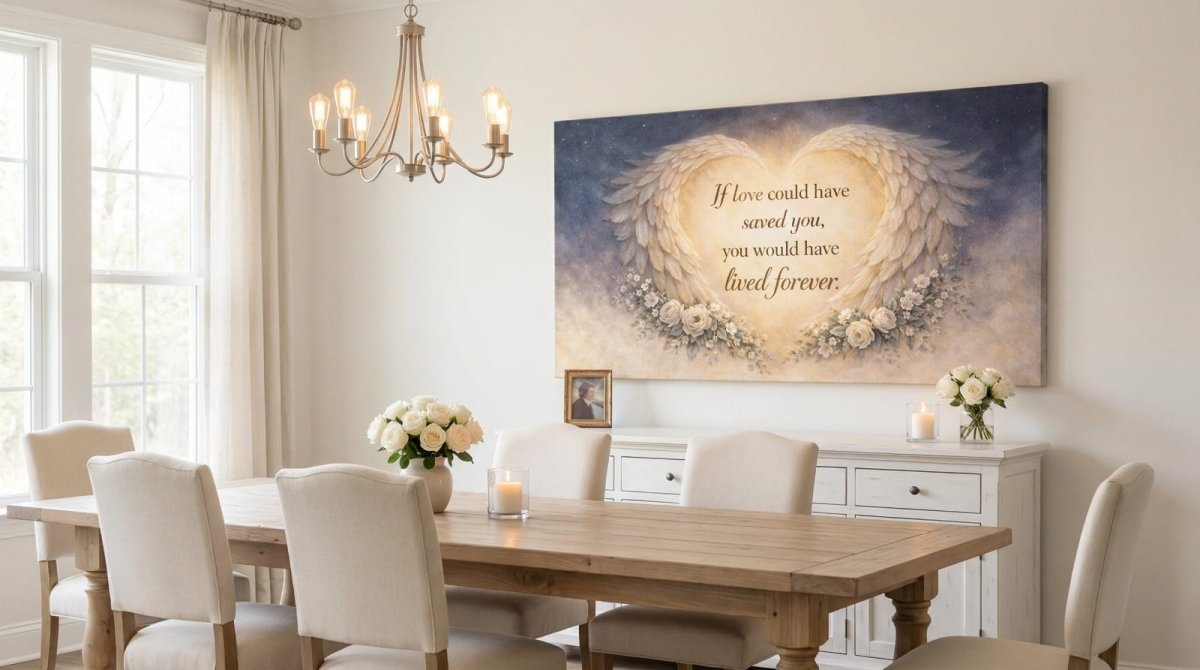 A Piece Of My Heart Lives In Heaven Memorial Wall Art - Magnolia & Gold Butterfly Canvas - Sense for Decor