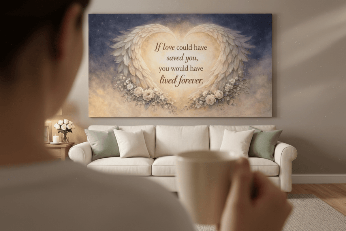 A Piece Of My Heart Lives In Heaven Memorial Wall Art - Magnolia & Gold Butterfly Canvas - Sense for Decor