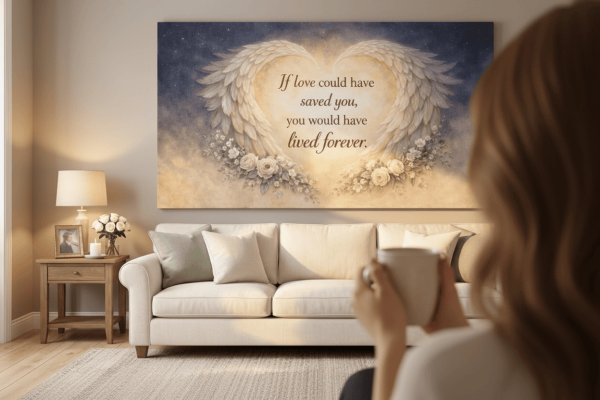 A Piece Of My Heart Lives In Heaven Memorial Wall Art - Magnolia & Gold Butterfly Canvas - Sense for Decor