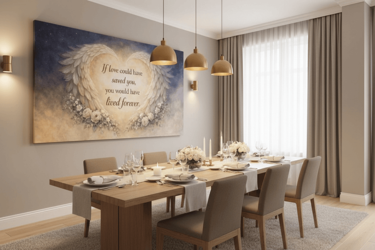 A Piece Of My Heart Lives In Heaven Memorial Wall Art - Magnolia & Gold Butterfly Canvas - Sense for Decor