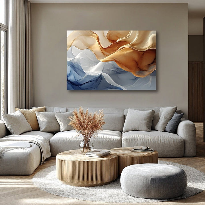 Abstract Flow Wall Art – Gold, White & Navy Canvas for Modern Living Room Decor - Sense for Decor